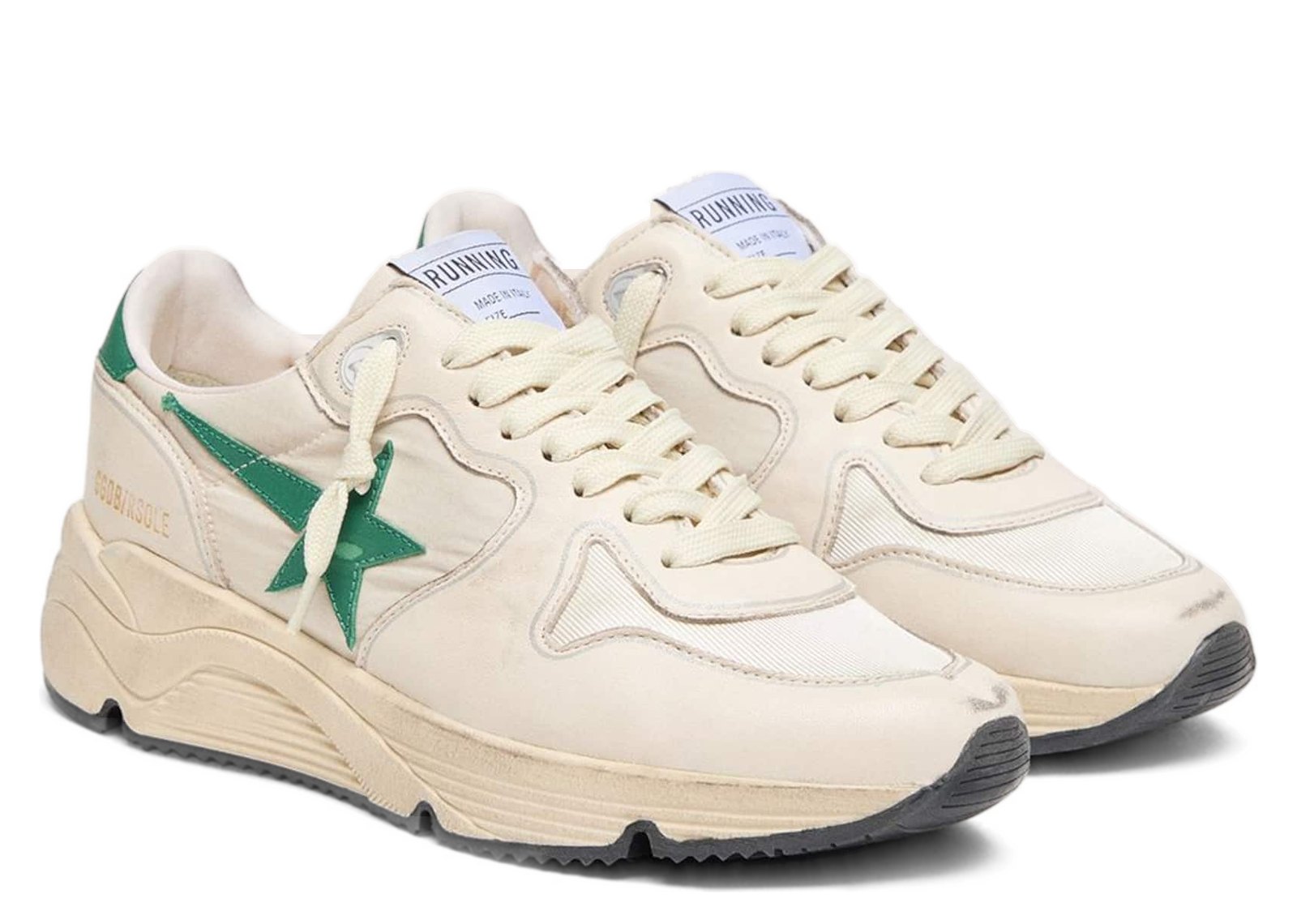 Golden Goose Running Sole Cream Nylon Leather Green Leather Star (W) - görsel 2
