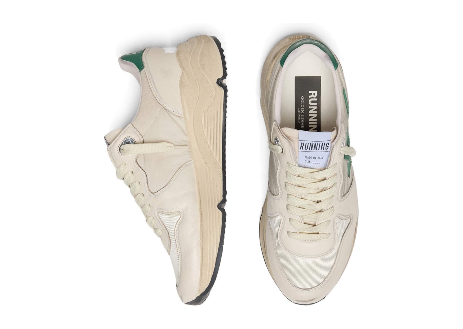 Golden Goose Running Sole Cream Nylon Leather Green Leather Star (W) - görsel 3