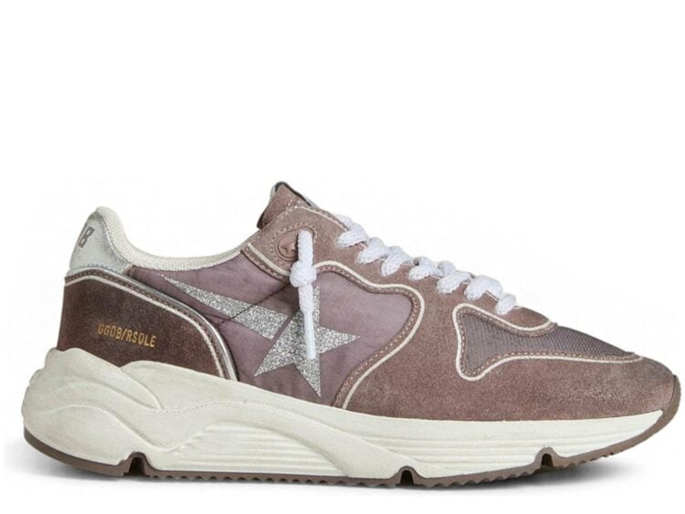 Golden Goose Running Sole Lavender Nylon Suede Printed Star Silver Leather Heel Tab (W)