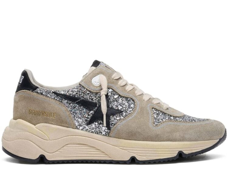 Golden Goose Running Sole Silver Glitter Dove Gray Suede (W)