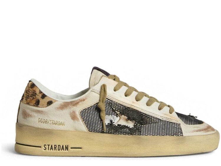 Golden Goose Stardan Beige Nappa Mesh Leopard-Print Pony Skin Heel Tab (W)