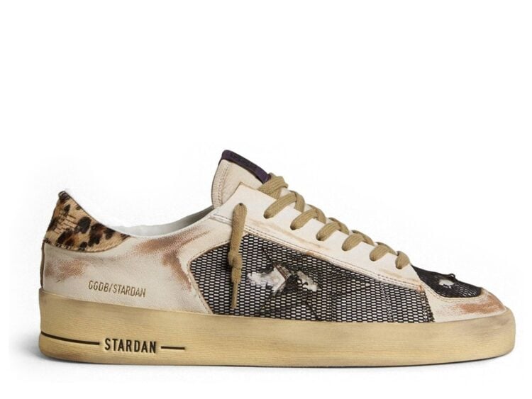 Golden Goose Stardan Beige Nappa Mesh Leopard-Print Pony Skin Heel Tab