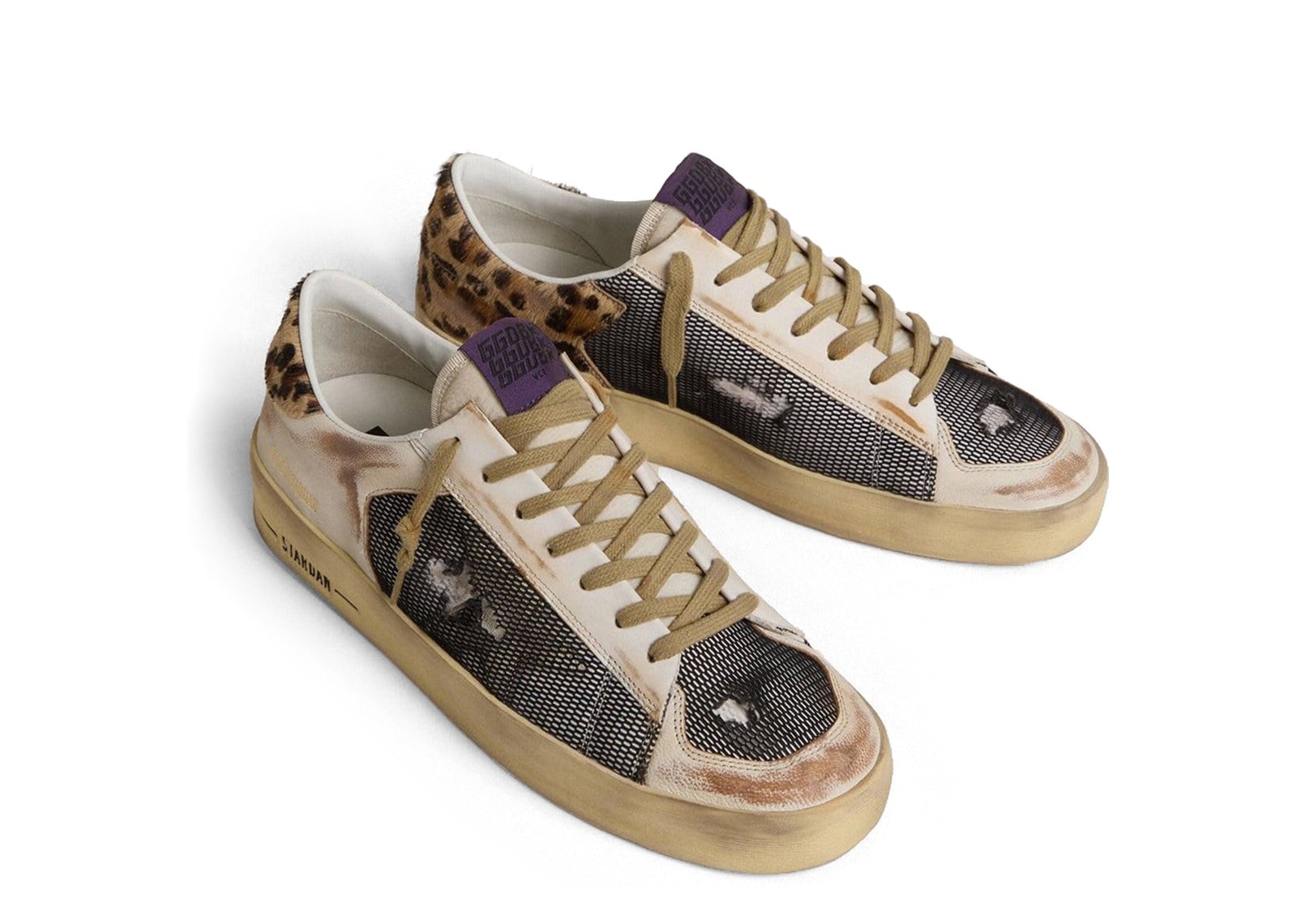 Golden Goose Stardan Beige Nappa Mesh Leopard-Print Pony Skin Heel Tab - görsel 2