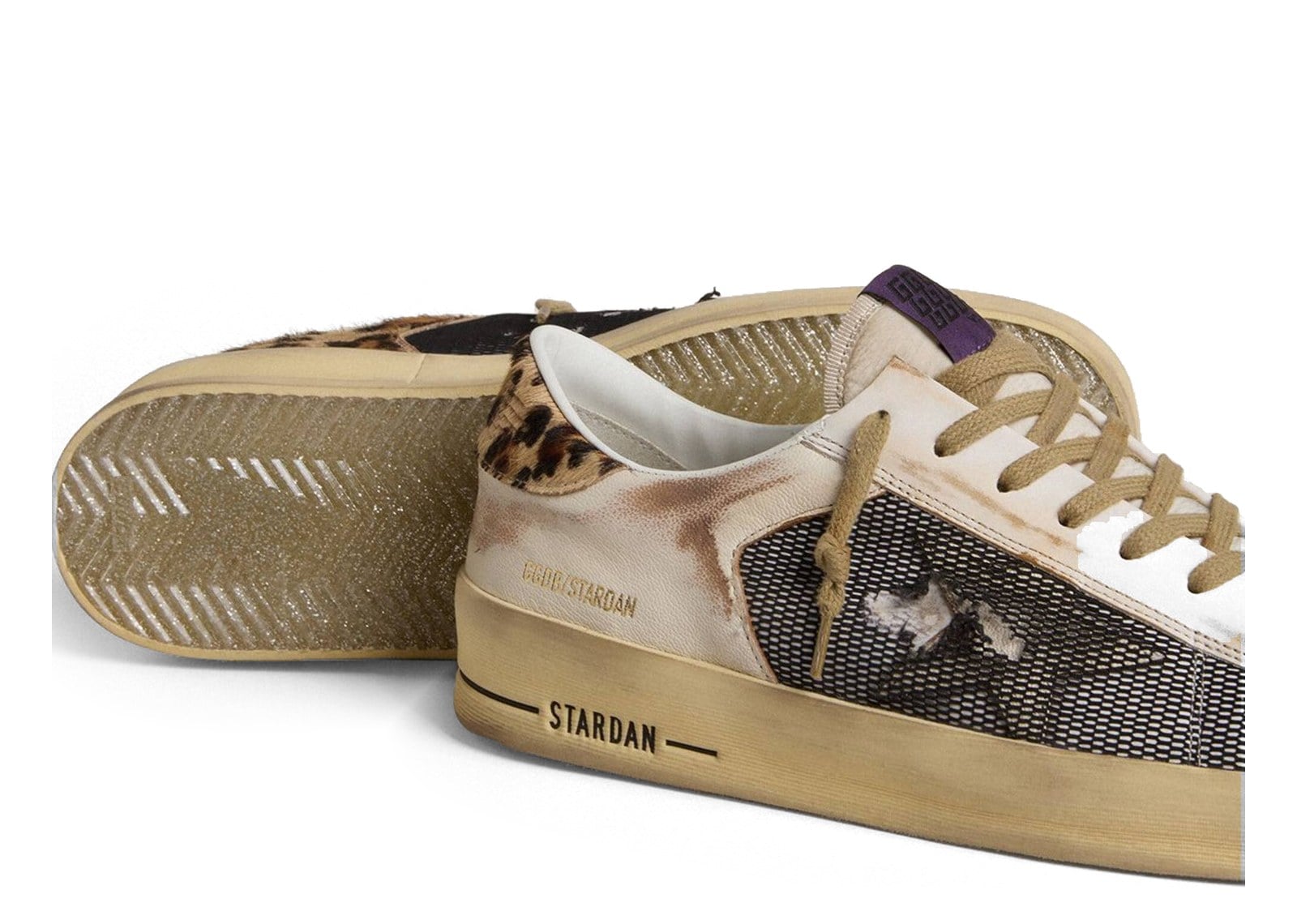 Golden Goose Stardan Beige Nappa Mesh Leopard-Print Pony Skin Heel Tab - görsel 3