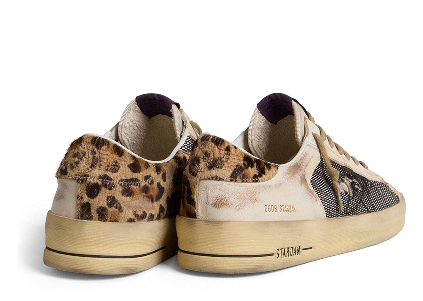 Golden Goose Stardan Beige Nappa Mesh Leopard-Print Pony Skin Heel Tab - görsel 4