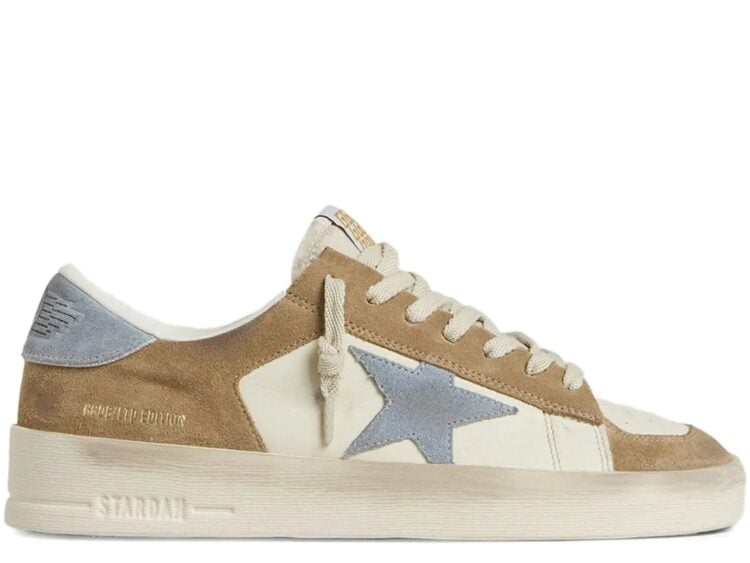 Golden Goose Stardan LTD White Leather Tobacco Suede Light Blue Suede Star Heel Tab (W)