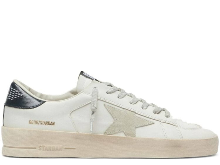 Golden Goose Stardan White Leather Ice Gray Suede Star Navy Heel Tab