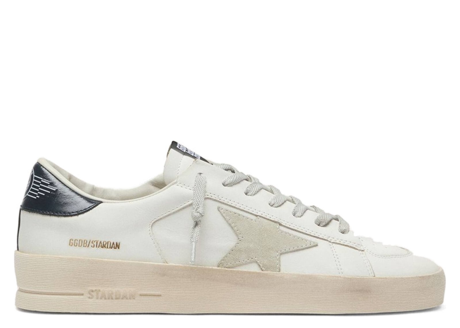 Golden Goose Stardan White Leather Ice Gray Suede Star Navy Heel Tab