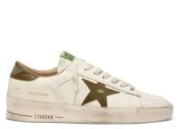 Golden Goose Stardan White Leather Military-Green Snake-Print Leather Star Heel Tab
