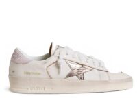 Golden Goose Stardan White Nappa Metallic Silver Star Pink Suede Heel Tab (W)