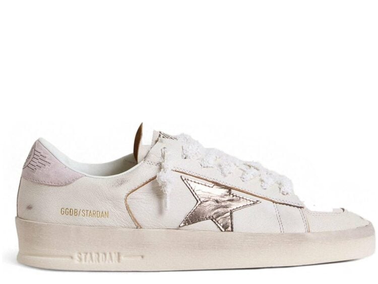 Golden Goose Stardan White Nappa Metallic Silver Star Pink Suede Heel Tab (W)