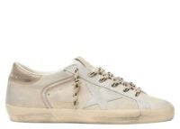 Golden Goose Super-Star Beige Leather Suede Star Platinum Heel Tab (W)