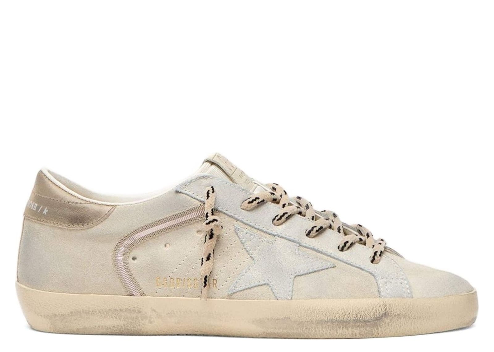 Golden Goose Super-Star Beige Leather Suede Star Platinum Heel Tab (W)