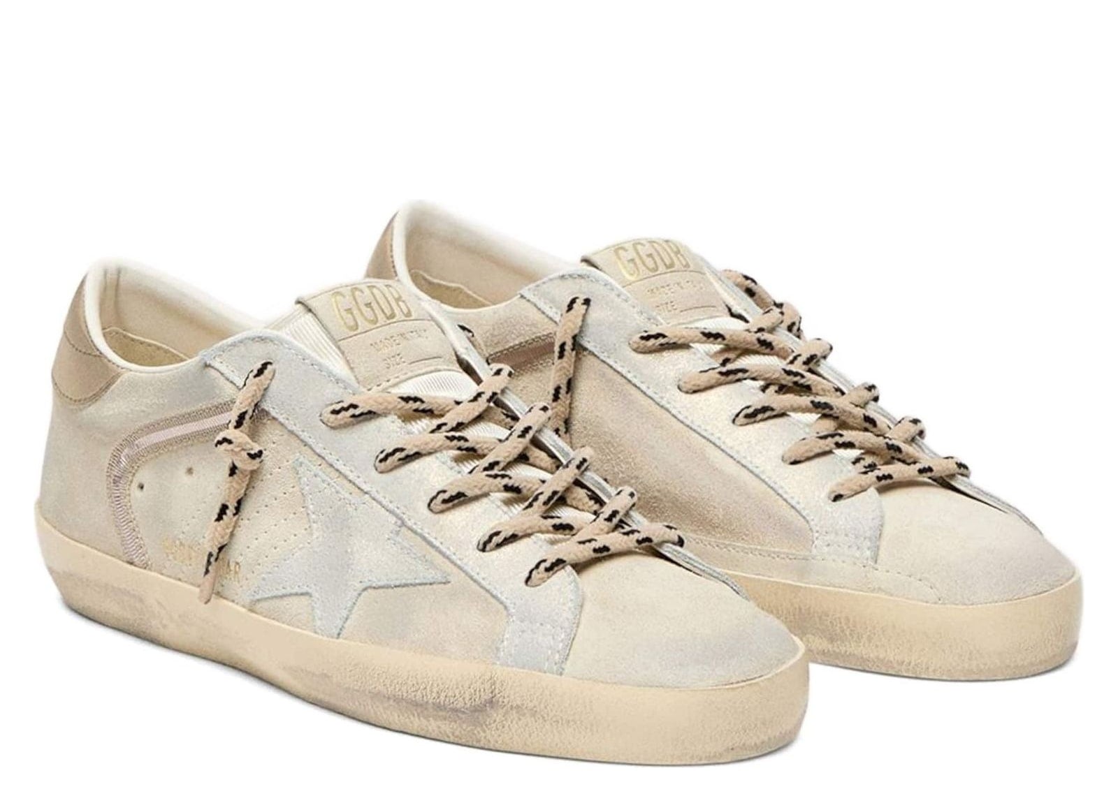 Golden Goose Super-Star Beige Leather Suede Star Platinum Heel Tab (W) - görsel 2
