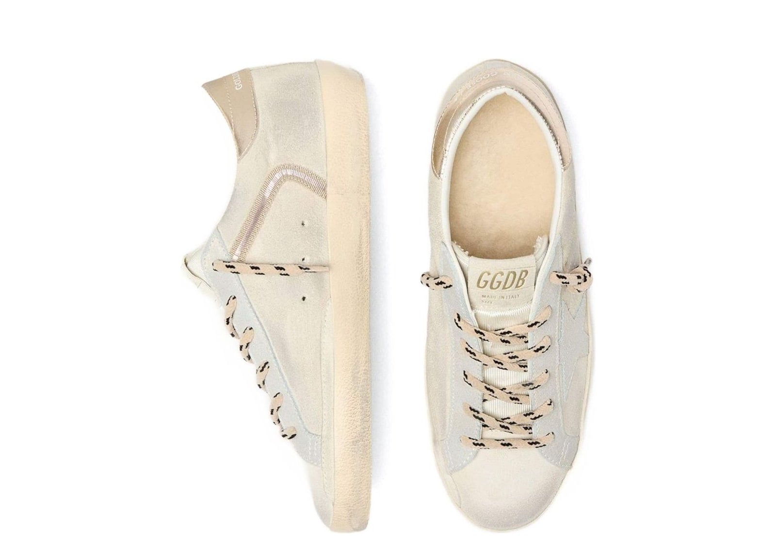 Golden Goose Super-Star Beige Leather Suede Star Platinum Heel Tab (W) - görsel 3