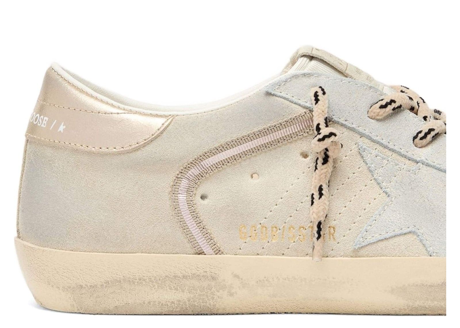 Golden Goose Super-Star Beige Leather Suede Star Platinum Heel Tab (W) - görsel 4