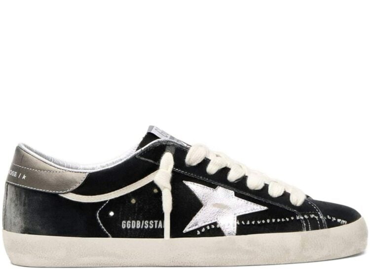 Golden Goose Super-Star Black Leather White Star Silver Heel Tab