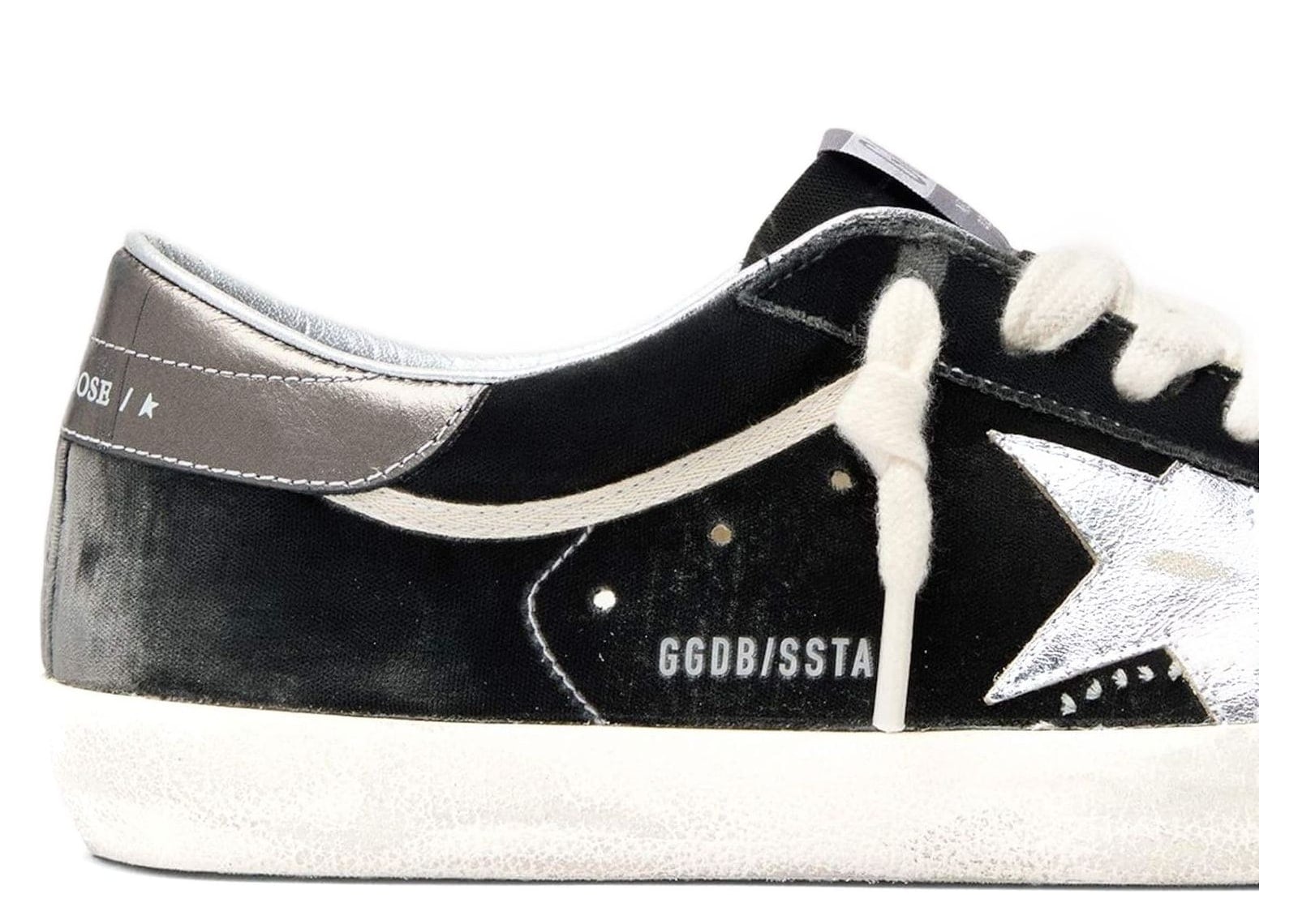 Golden Goose Super-Star Black Leather White Star Silver Heel Tab - görsel 4
