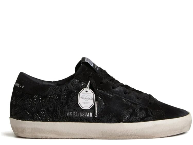 Golden Goose Super-Star Black Pony Skin Black Swarovski Crystals Black Suede Star (W)