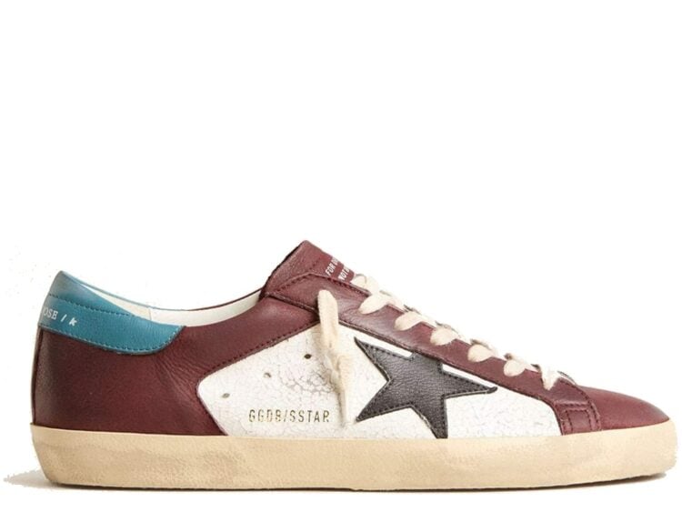 Golden Goose Super-Star Crackle Leather Brown Star Teal Heel Tab (M)