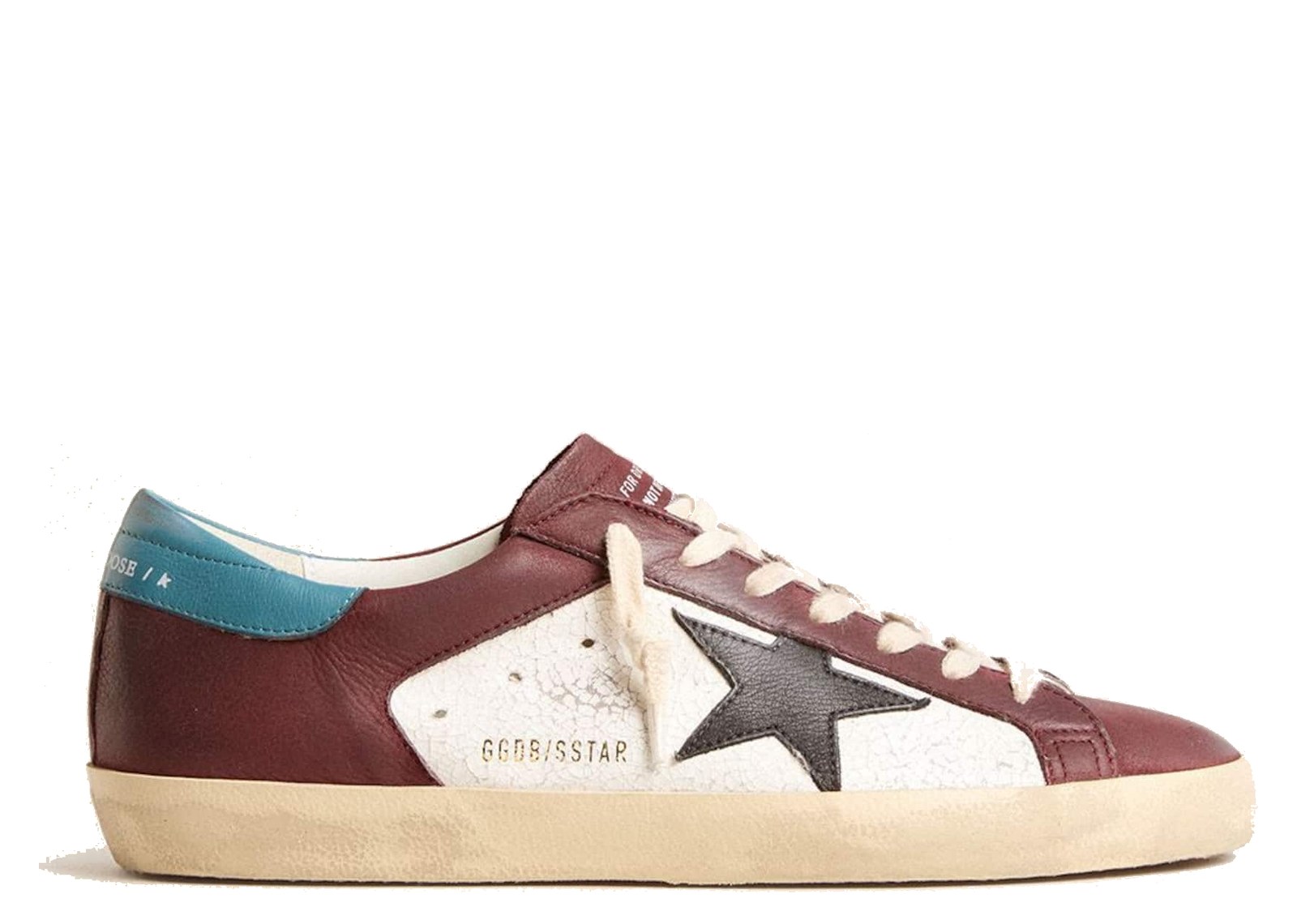 Golden Goose Super-Star Crackle Leather Brown Star Teal Heel Tab (M)