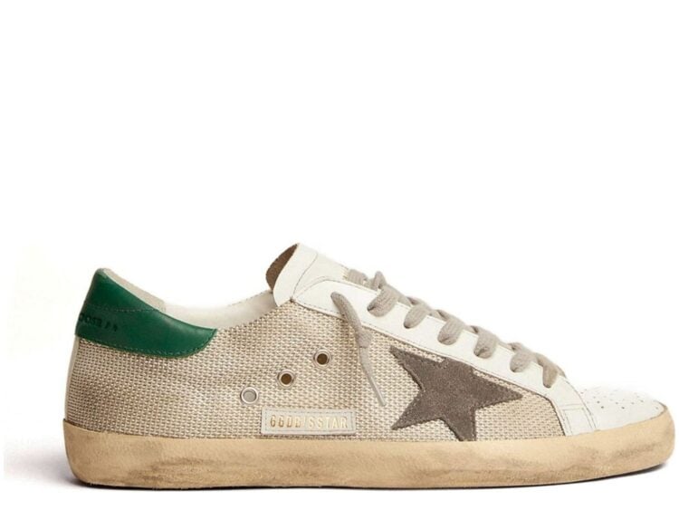Golden Goose Super-Star Light Silver Mesh Gray Star Green Heel Tab