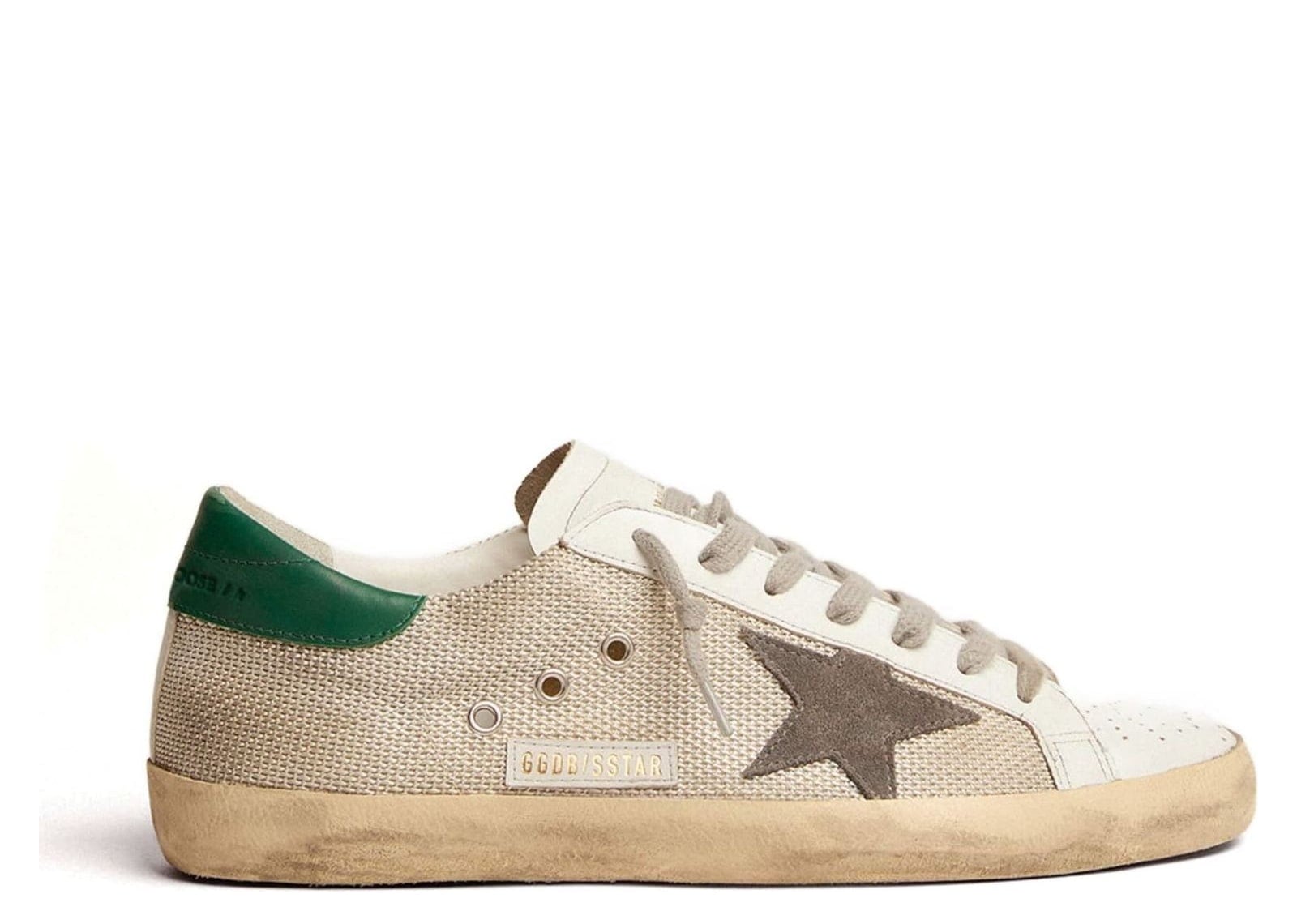 Golden Goose Super-Star Light Silver Mesh Gray Star Green Heel Tab
