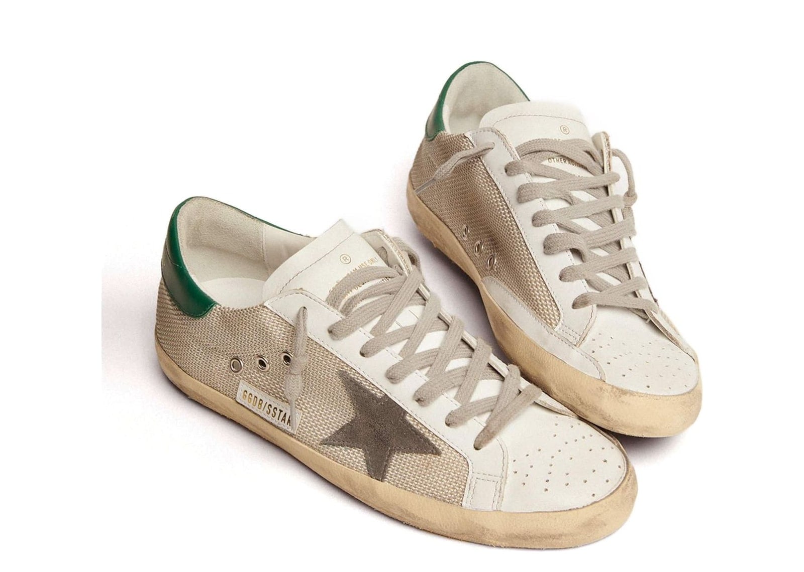 Golden Goose Super-Star Light Silver Mesh Gray Star Green Heel Tab - görsel 2