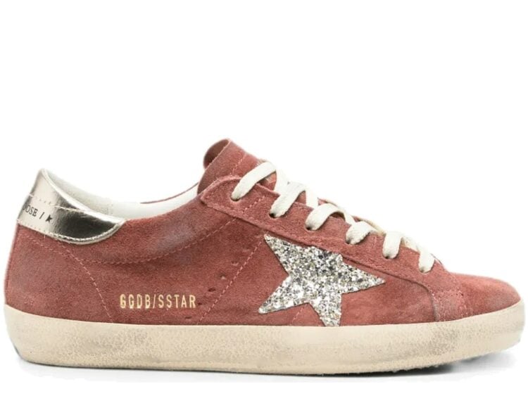 Golden Goose Super-Star LTD Red Suede Silver Glitter Star Laminated Leather Heel Tab (W)