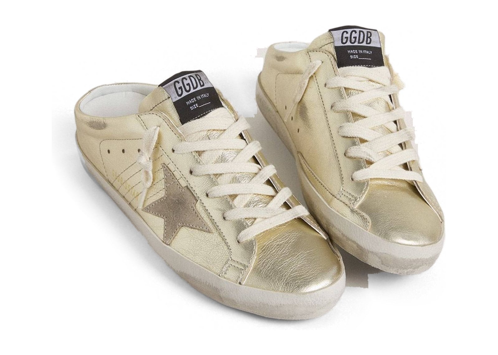 Golden Goose Super-Star Sabot Gold Laminated Leather Beige Star (W) - görsel 2