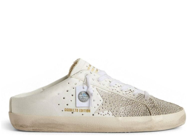 Golden Goose Super-Star Sabot LTD Gray Suede Star Swarovski Crystals (W)