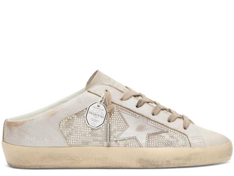 Golden Goose Super-Star Sabot LTD Swarovski Metallic Silver Leather Star (W)