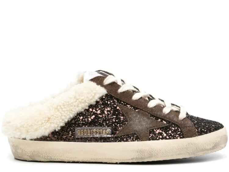 Golden Goose Super-Star Sabots Glitter Brown Star Shearling Lining (W)