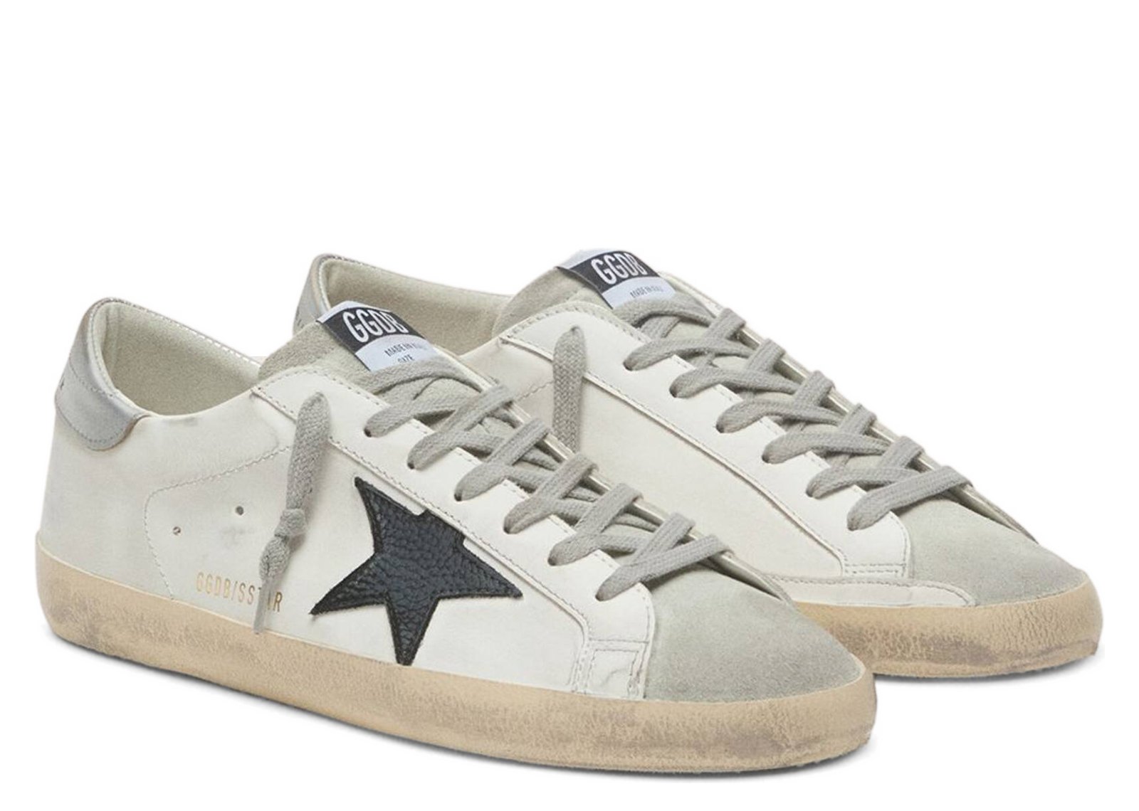 Golden Goose Super-Star White Leather Black Nubuck Star Silver Metallic Leather Heel Tab (M) - görsel 2