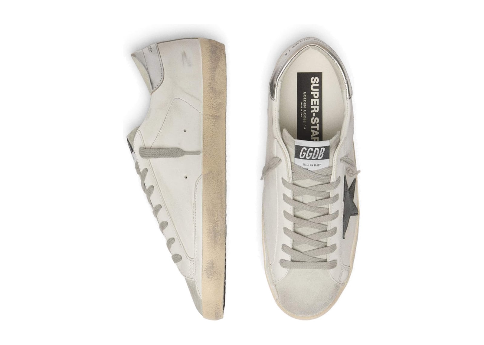 Golden Goose Super-Star White Leather Black Nubuck Star Silver Metallic Leather Heel Tab (M) - görsel 3