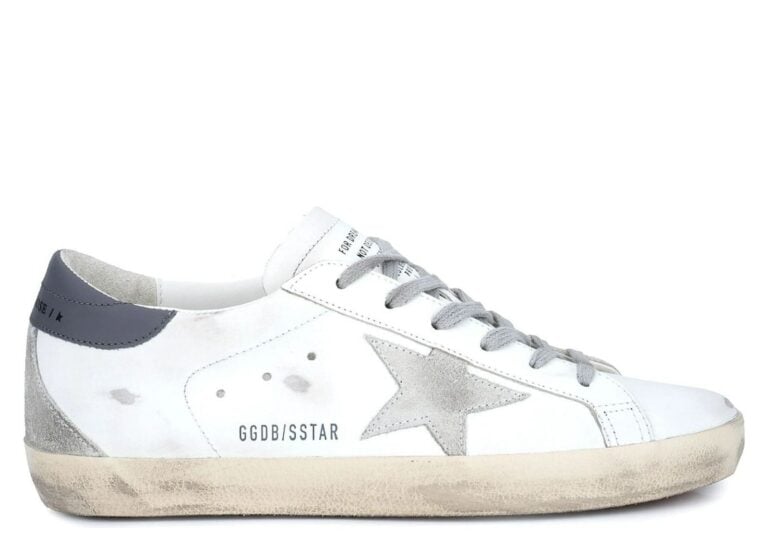 Golden Goose Super-Star White Leather Gray Suede Star Dark Gray Heel Tab (W)