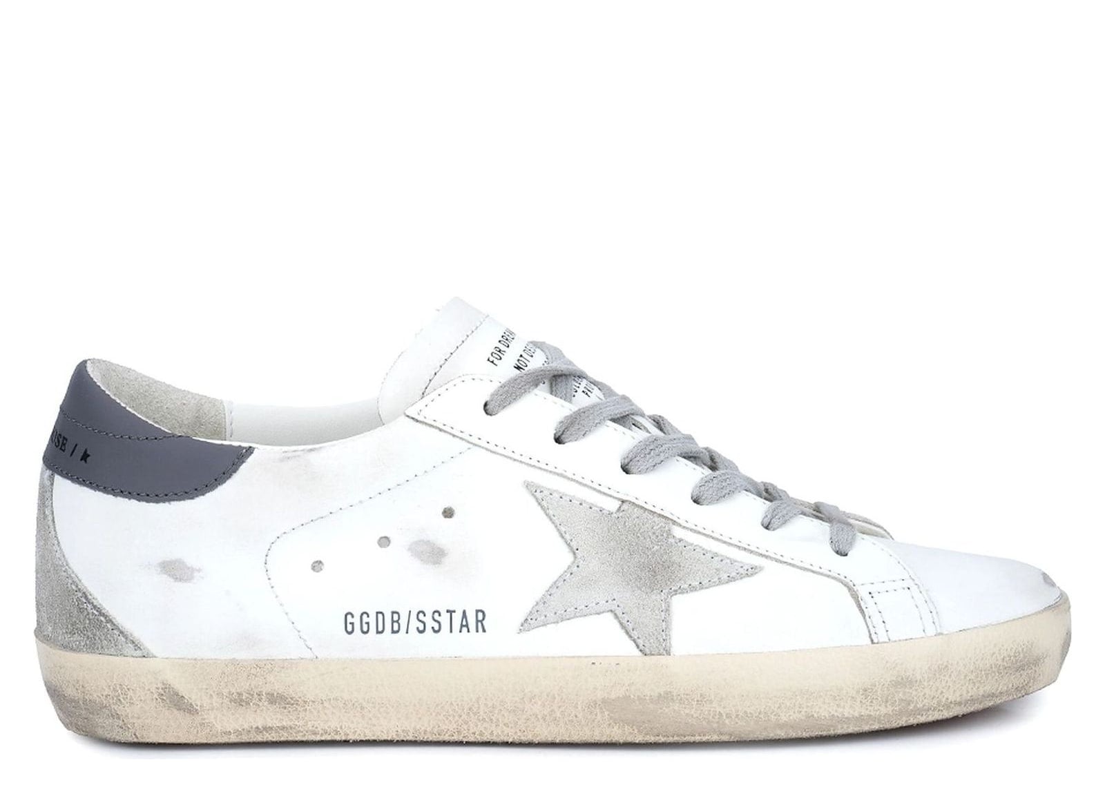 Golden Goose Super-Star White Leather Gray Suede Star Dark Gray Heel Tab (W)