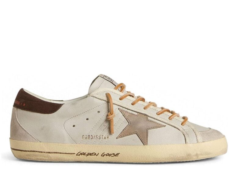 Golden Goose Super-Star White Leather Tobacco Croc-Print Star Black Heel Tab