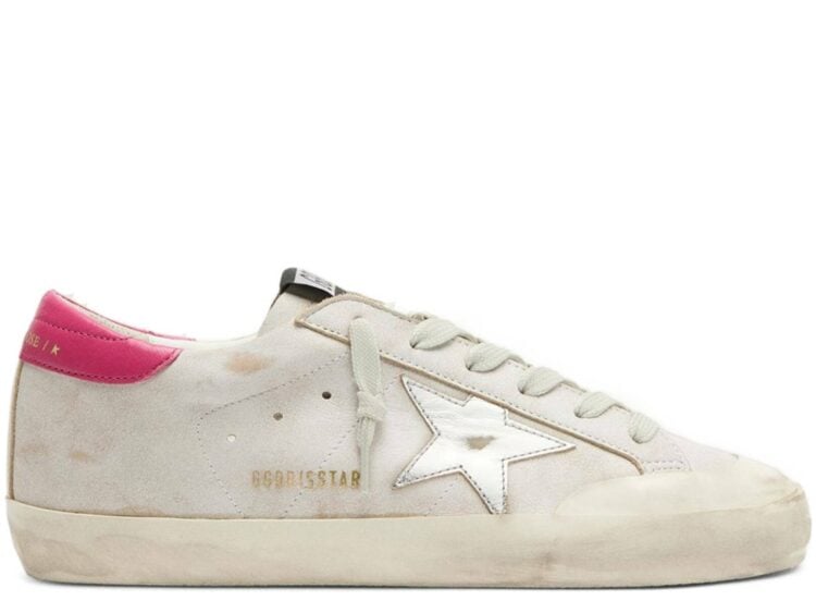Golden Goose Super-Star White Silver Star Fuchsia Heel Tab (W)
