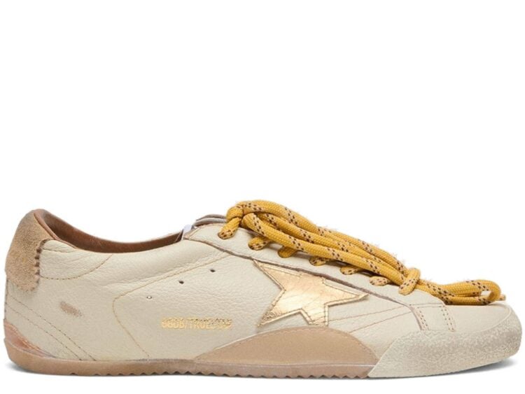 Golden Goose True-Star White Nappa Gold Star Beige Suede Heel