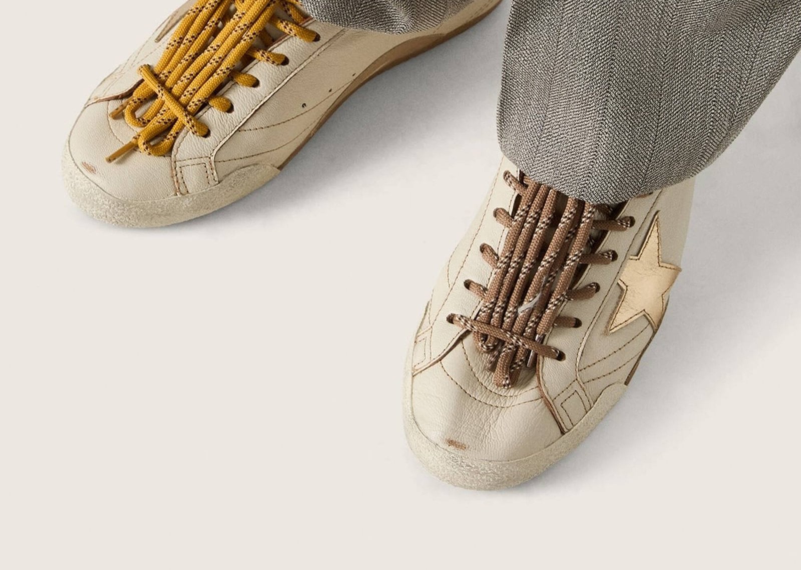 Golden Goose True-Star White Nappa Gold Star Beige Suede Heel - görsel 7