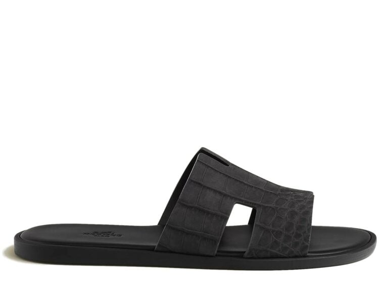 Hermes Izmir Sandal Gris Carbone Alligator Leather
