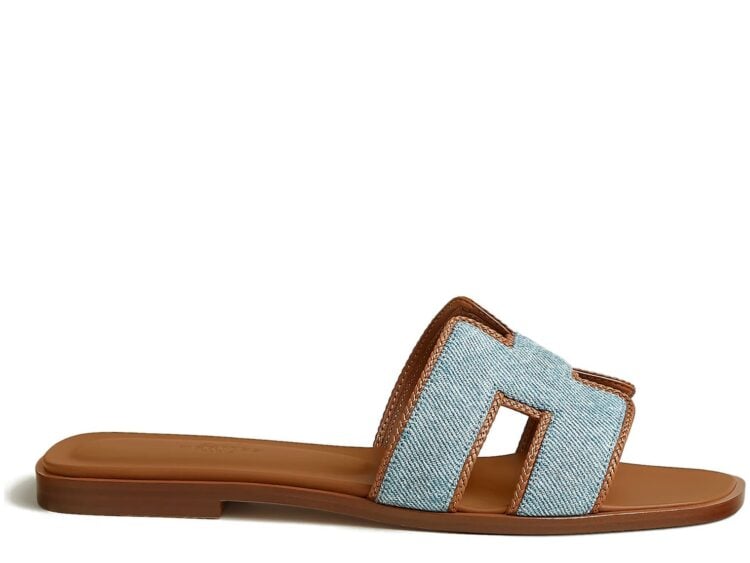 Hermes Oran Sandal Bleu Clair Box Denim And Nappa Leather