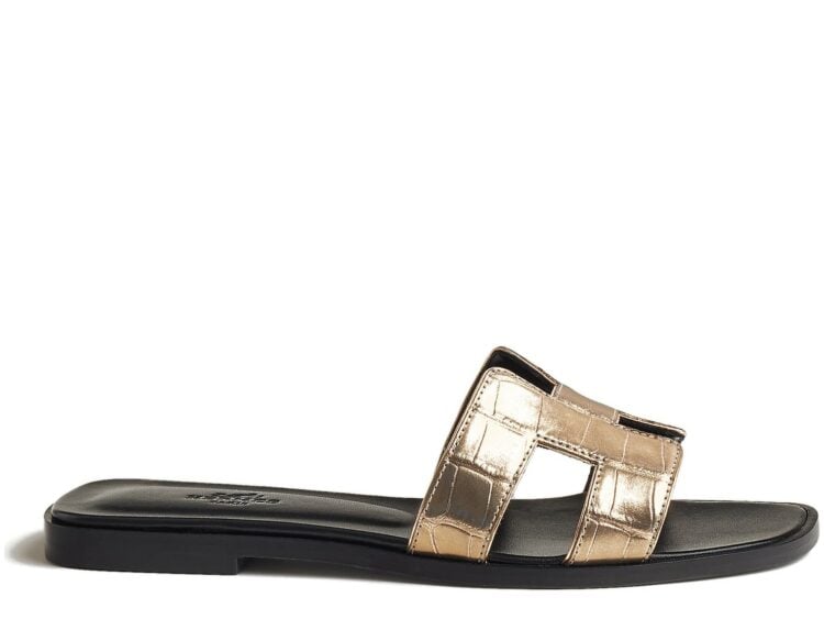 Hermes Oran Sandal Doré Foncé Box Alligator Leather