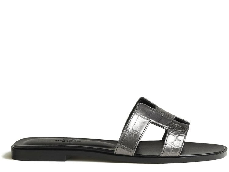 Hermes Oran Sandal Gris Argenté Box Alligator Leather