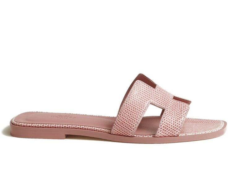 Hermes Oran Sandal Rose Aquarelle Box Lizard Leather
