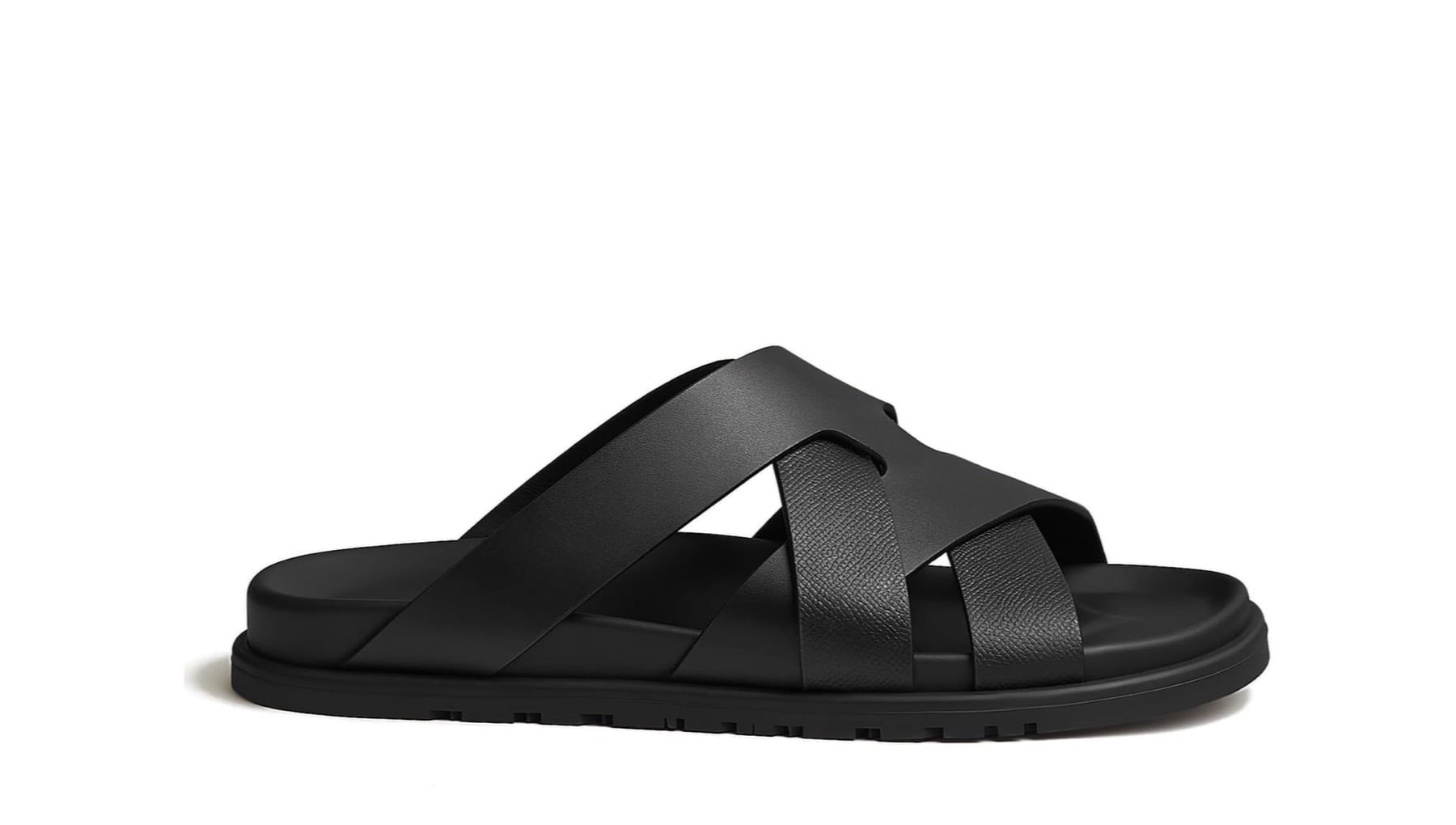 Hermès Kazimir sandalet siyah dana derisi çapraz bantlı