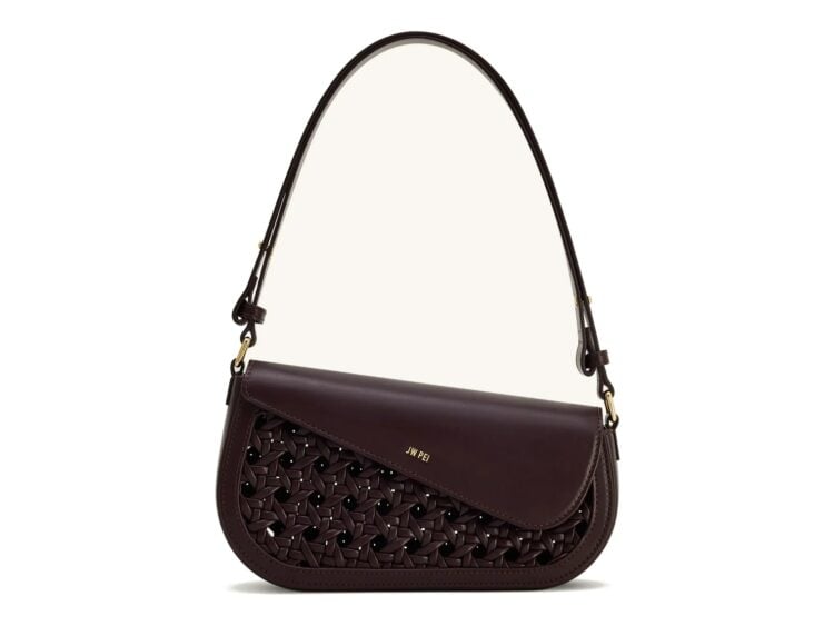 JW PEI Addisyn Cutout Woven Shoulder Bag Burgundy