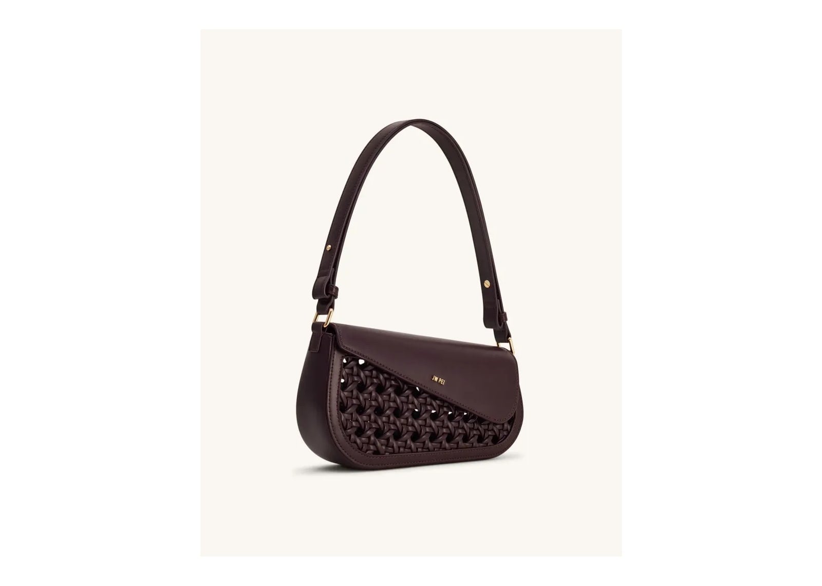 JW PEI Addisyn Cutout Woven Shoulder Bag Burgundy - görsel 2