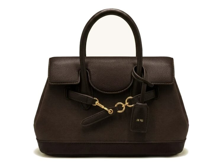 JW PEI Alina Belted Satchel Bag Dark Brown Canvas